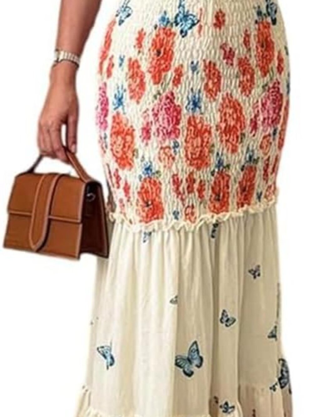 Floral Printed Vacation Dress Halter Tie Ruched Shirred Bandeau Party Dress Sli - Picture 4 of 5